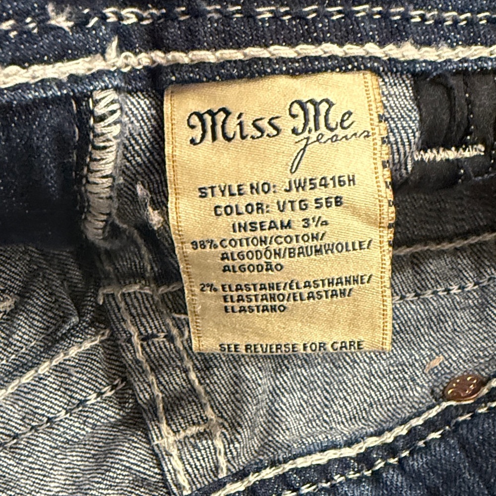 Miss Me Blue Frayed Jean Shorts - Picture 5 of 5
